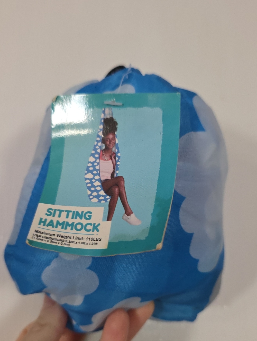 Sitting Hammock - Blue with Light Blue Cloud Print